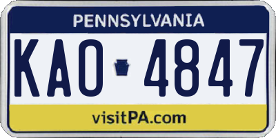 PA license plate KAO4847