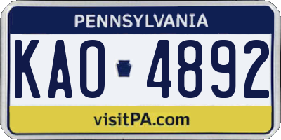 PA license plate KAO4892
