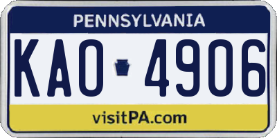 PA license plate KAO4906