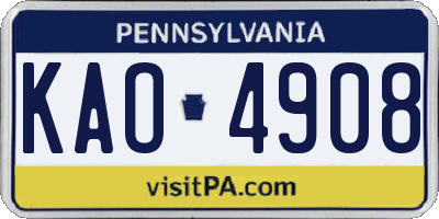 PA license plate KAO4908
