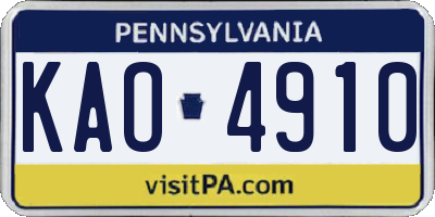 PA license plate KAO4910