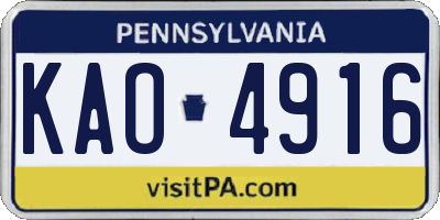 PA license plate KAO4916