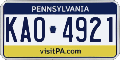 PA license plate KAO4921