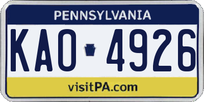PA license plate KAO4926