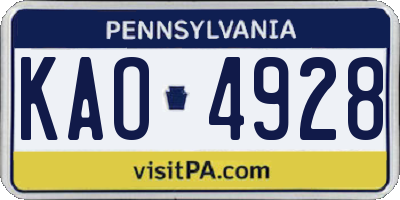 PA license plate KAO4928