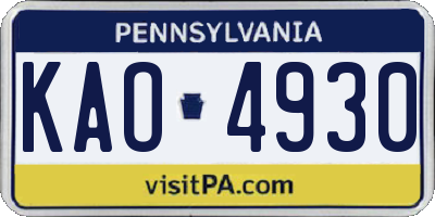 PA license plate KAO4930