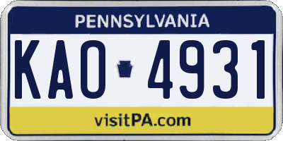 PA license plate KAO4931