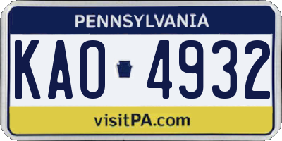 PA license plate KAO4932