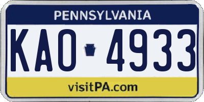 PA license plate KAO4933