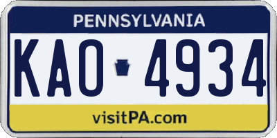 PA license plate KAO4934