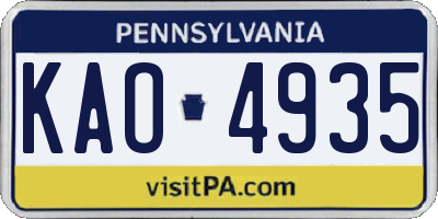 PA license plate KAO4935