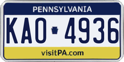 PA license plate KAO4936