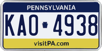PA license plate KAO4938