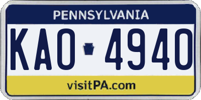 PA license plate KAO4940