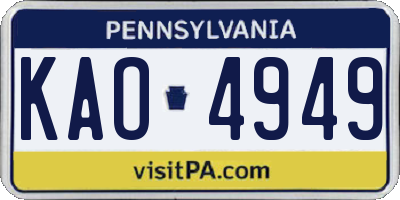 PA license plate KAO4949