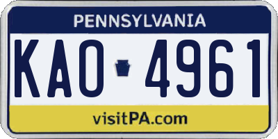 PA license plate KAO4961