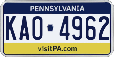 PA license plate KAO4962