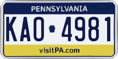 PA license plate KAO4981
