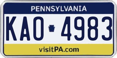 PA license plate KAO4983