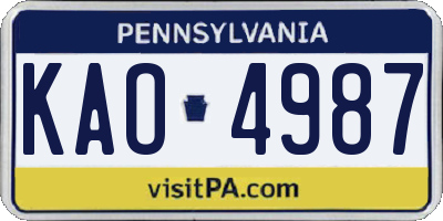 PA license plate KAO4987