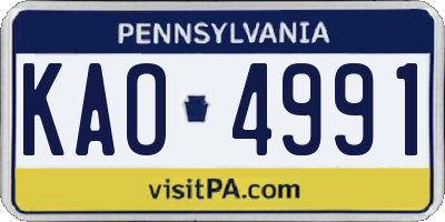 PA license plate KAO4991