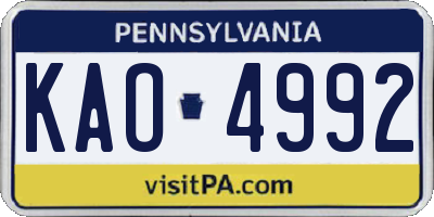 PA license plate KAO4992