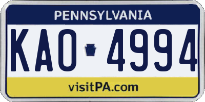 PA license plate KAO4994