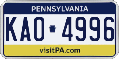 PA license plate KAO4996