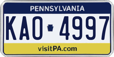 PA license plate KAO4997