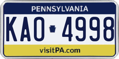 PA license plate KAO4998