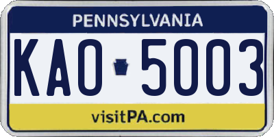 PA license plate KAO5003