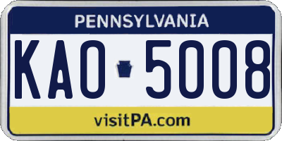 PA license plate KAO5008