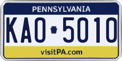 PA license plate KAO5010