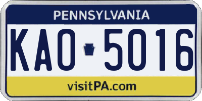 PA license plate KAO5016