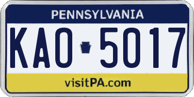PA license plate KAO5017