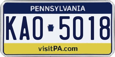 PA license plate KAO5018