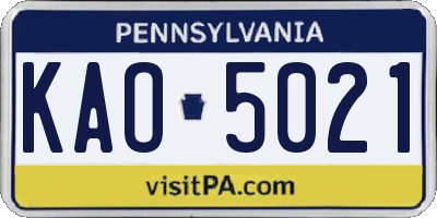 PA license plate KAO5021