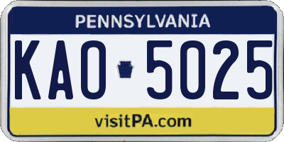 PA license plate KAO5025