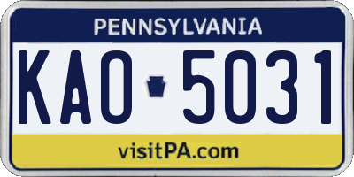 PA license plate KAO5031
