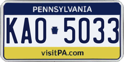 PA license plate KAO5033