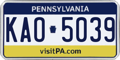 PA license plate KAO5039