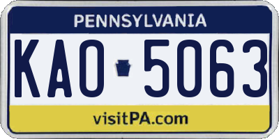 PA license plate KAO5063