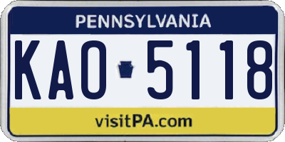 PA license plate KAO5118