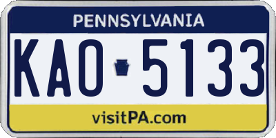 PA license plate KAO5133