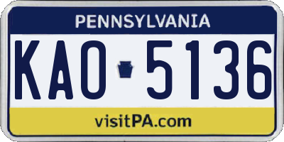 PA license plate KAO5136
