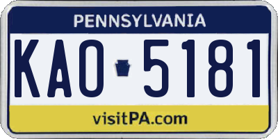 PA license plate KAO5181