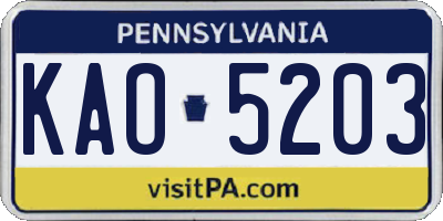 PA license plate KAO5203