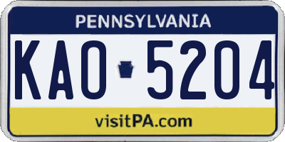 PA license plate KAO5204