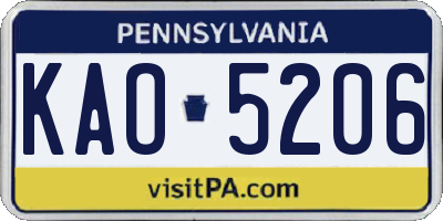 PA license plate KAO5206