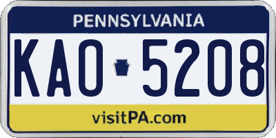 PA license plate KAO5208